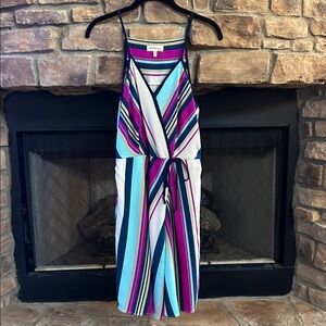 Monteau Los Angeles purple, teal, Yellow Striped Spaghetti Strap Dress